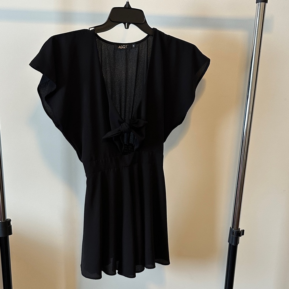 Black Tie-Front Flutter Sleeve Romper